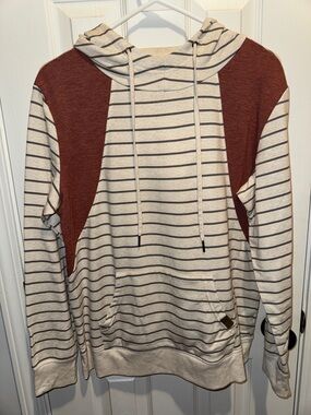 Maurices Striped Hooded Pullover in Cream and Brown